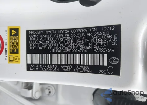 2013 Lexus Es 300H z USA, uszkodzony, nr VIN JTHBW1GG5D2016204